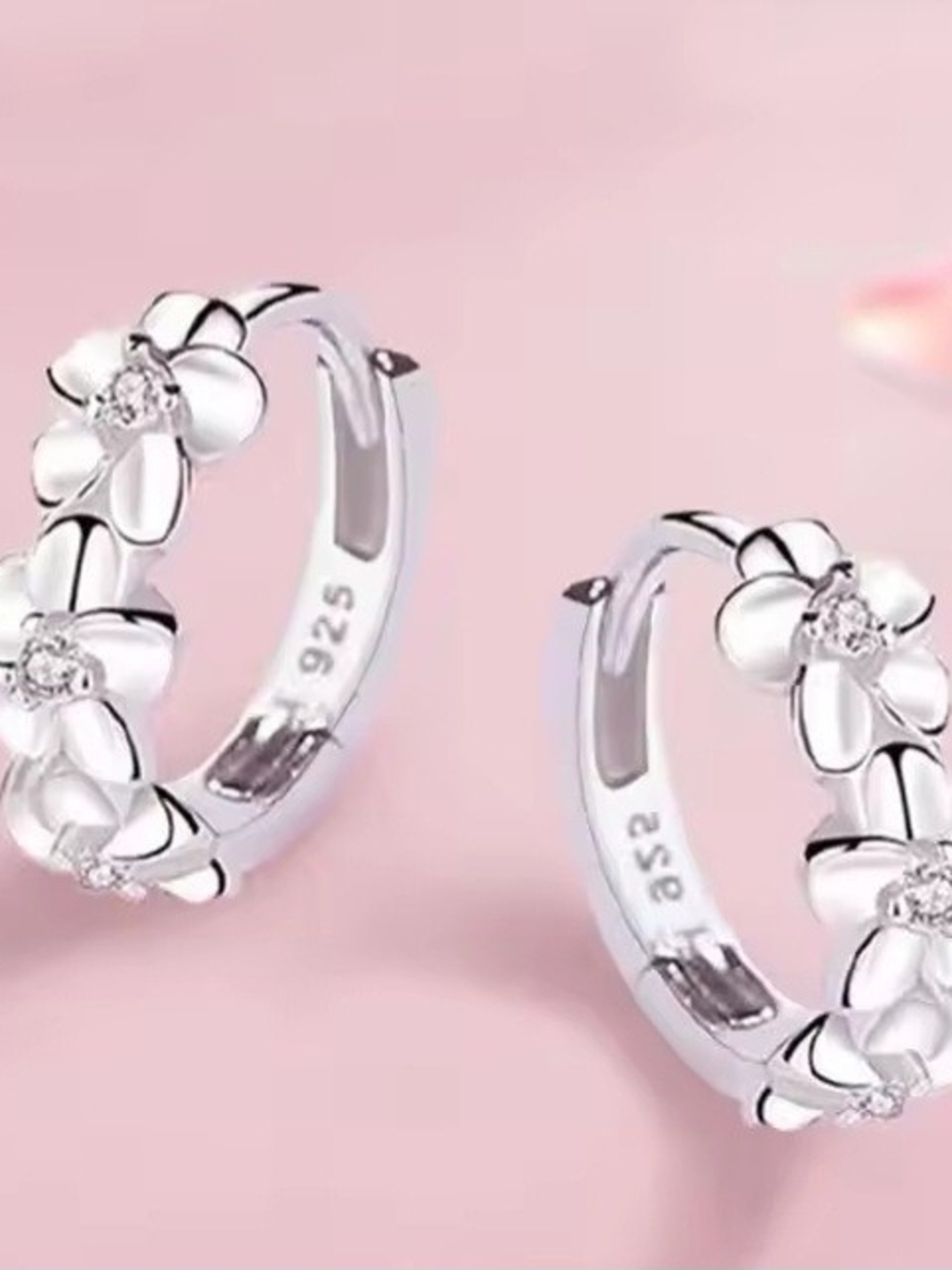 Floral Hoop Petite Earrings in Stamped Sterling Silver 925 Zircon Crystal